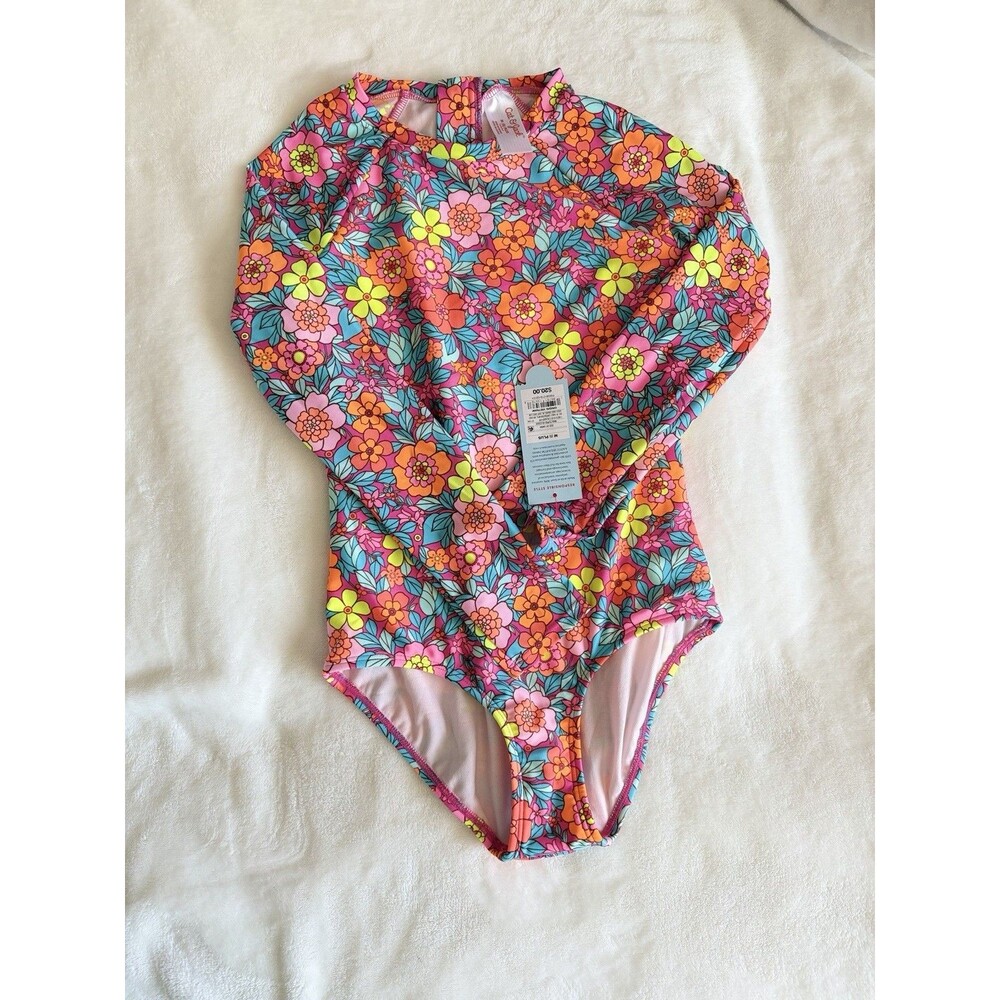 Cat & Jack Girls M (8) Plus One Piece Swimsuit Floral Multicolor Long Sleeve